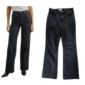 H & M Women's High Rise Wide Leg Black Denim Jeans Size 12 Long Inseam